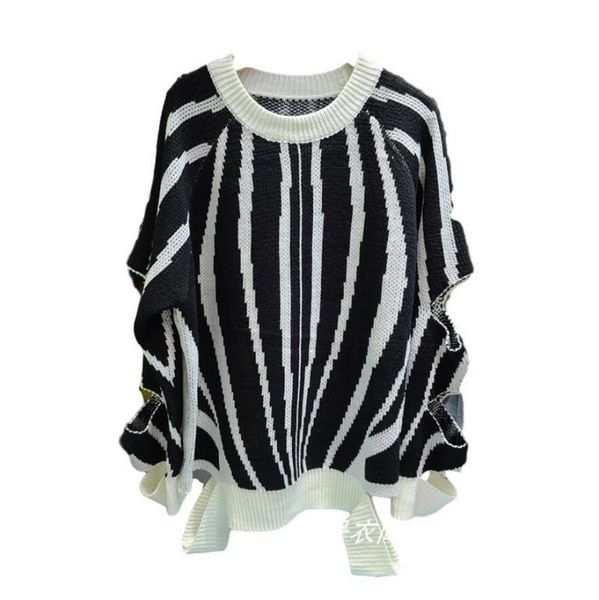 women's sweaters 2021 autumn half high neck zebra pattern knit sweater hollow black and white striped cuff hole women, White;black
women's sweaters 2021 autumn half high neck zebra pattern knit sweater hollow black and white striped cuff hole women, White;black