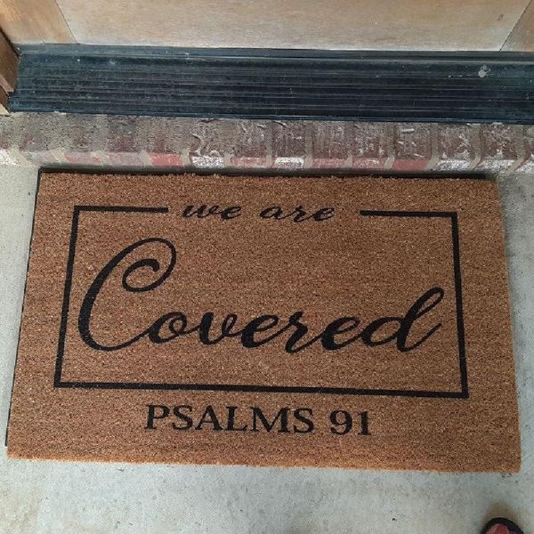 bath mats we are covered psalm 91 religious doormat front door pad house opening present welcome carpet housewarming gift 
bath mats we are covered psalm 91 religious doormat front door pad house opening present welcome carpet housewarming gift