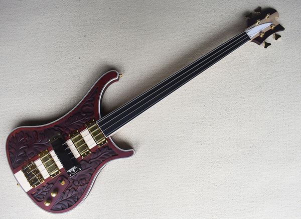 4 strings fretless neck-thru-body electric bass guitar with engraving pattern,4 pickups
4 strings fretless neck-thru-body electric bass guitar with engraving pattern,4 pickups