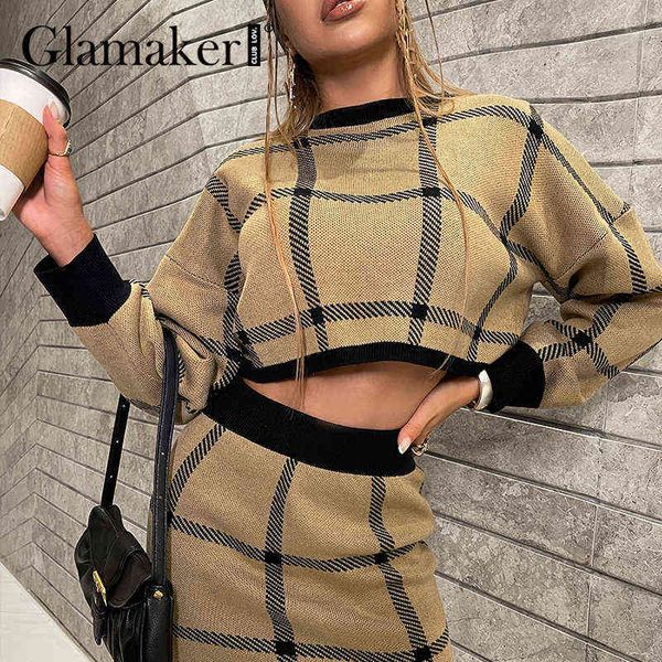 glamaker knitted plaid casual skirts suit elegant office ladies cropped sweaters and skirts autumn chic warm party khaki sets 211119, White
glamaker knitted plaid casual skirts suit elegant office ladies cropped sweaters and skirts autumn chic warm party khaki sets 211119, White