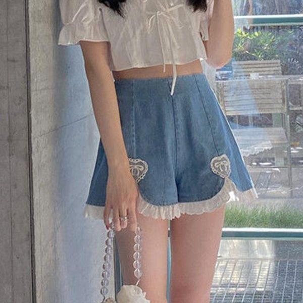 women's shorts kawaii preppy style lace denim summer 2021 female fashion all-match high waist jeans girls sweet cute short, White;black
women's shorts kawaii preppy style lace denim summer 2021 female fashion all-match high waist jeans girls sweet cute short, White;black