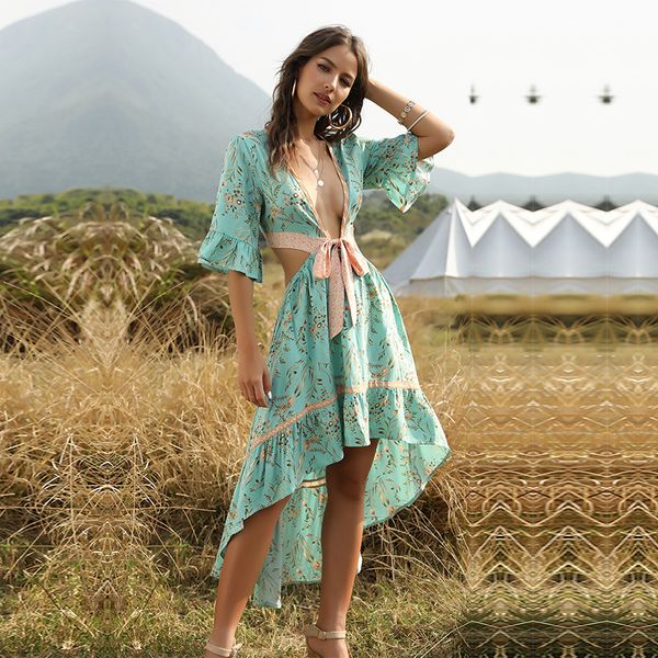 2021 new women's summer vintage print ladies flare sleeve ruffles v neck irregular lace up 8ggm, Black;gray
2021 new women's summer vintage print ladies flare sleeve ruffles v neck irregular lace up 8ggm, Black;gray