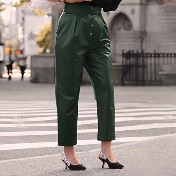 elegant high waist faux leather pants women solid color straight leather pants trousers buttons pockets women straight pants, Gray
elegant high waist faux leather pants women solid color straight leather pants trousers buttons pockets women straight pants, Gray
