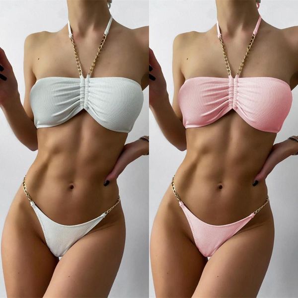 women's swimwear solid color bikini fashion chain accessories beach swim ladies strap 2 piece suit swimsuit, White;black
women's swimwear solid color bikini fashion chain accessories beach swim ladies strap 2 piece suit swimsuit, White;black