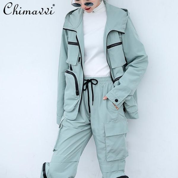 women's two piece pants 2021 women's clothing 2pcs hip hop national style multi-pocket design long sleeve jacket elastic waist loos, White
women's two piece pants 2021 women's clothing 2pcs hip hop national style multi-pocket design long sleeve jacket elastic waist loos, White