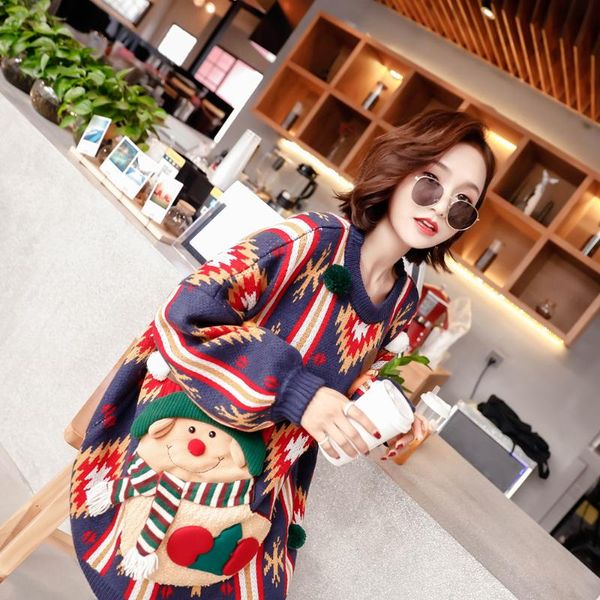 women's sweaters european station 2021 autumn and winter cartoon bear christmas lingge loose large size mid-length sweater knit women, White;black
women's sweaters european station 2021 autumn and winter cartoon bear christmas lingge loose large size mid-length sweater knit women, White;black