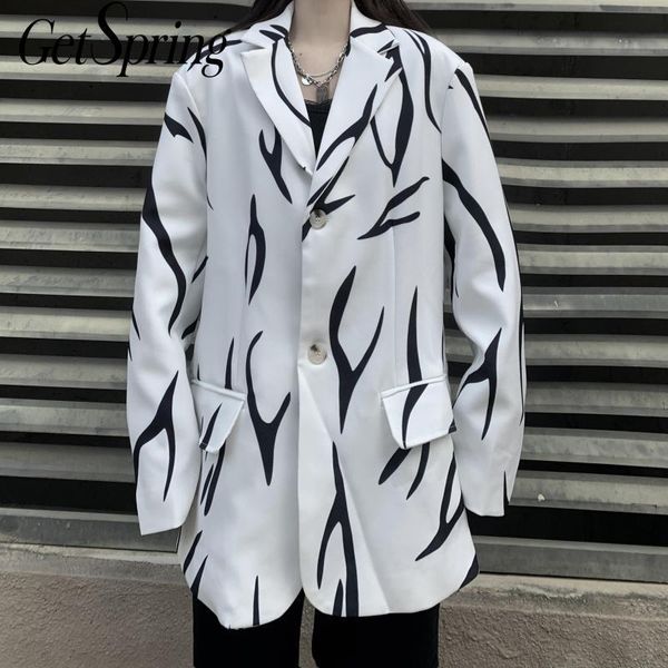 women's suits & blazers getspring women blazer loose casual single breasted coat printed suit jacket plus size spring 2021, White;black
women's suits & blazers getspring women blazer loose casual single breasted coat printed suit jacket plus size spring 2021, White;black