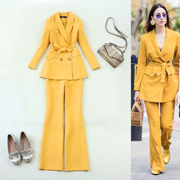 big female size spring and summer new double yellow bow jacket + professional expanded pants or muc1, White;black
big female size spring and summer new double yellow bow jacket + professional expanded pants or muc1, White;black