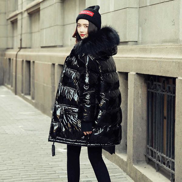 winter jacket women coat duck down parka large real raccoon fur collar hooded loose glossy patent leather snow wear waterproof t191031, Black
winter jacket women coat duck down parka large real raccoon fur collar hooded loose glossy patent leather snow wear waterproof t191031, Black