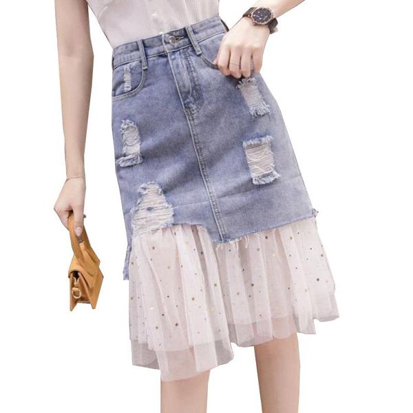 skirts women denim skirt summer high waist splicing lace female fashion buttocks net yarn lady irregular femme r1052, Black
skirts women denim skirt summer high waist splicing lace female fashion buttocks net yarn lady irregular femme r1052, Black