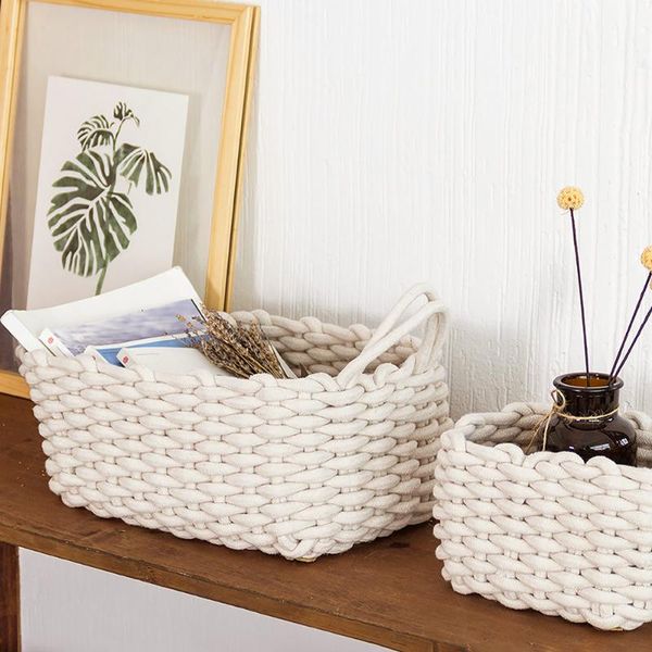 storage baskets hand-knitted cotton rope box simple basket snack key deskdebris for house useful
storage baskets hand-knitted cotton rope box simple basket snack key deskdebris for house useful