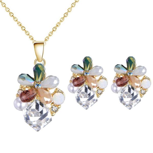 earrings & necklace fashion jewelry sets gold color with colorful crystal flower luxury pendant stud for women femme cute nt80010, Silver
earrings & necklace fashion jewelry sets gold color with colorful crystal flower luxury pendant stud for women femme cute nt80010, Silver