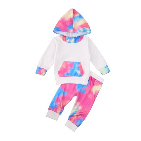 children's two piece set infant's tie dyed long sleeve crew neck patchwork hoodie kid's elastic belt pants, White
children's two piece set infant's tie dyed long sleeve crew neck patchwork hoodie kid's elastic belt pants, White