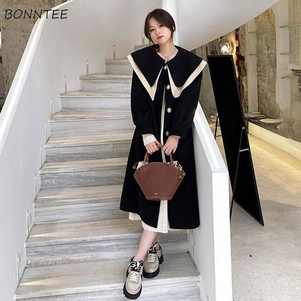 women's wool & blends women patchwork loose casual plus size elegant office lady trendy oversize single breasted korean style long coat, Black
women's wool & blends women patchwork loose casual plus size elegant office lady trendy oversize single breasted korean style long coat, Black