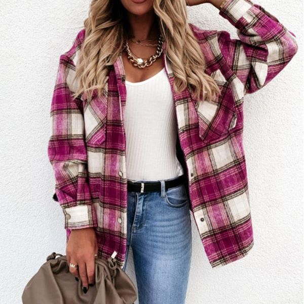 women plaid blouse long sleeve checked oversized pink shirt turn down collar thick ladies vintage blusa women's blouses & shirts, White
women plaid blouse long sleeve checked oversized pink shirt turn down collar thick ladies vintage blusa women's blouses & shirts, White