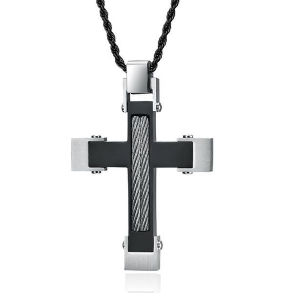 chains stainless steel black wire cross christ jesus pendant necklace jewelry gift for him with rope chain, Silver
chains stainless steel black wire cross christ jesus pendant necklace jewelry gift for him with rope chain, Silver