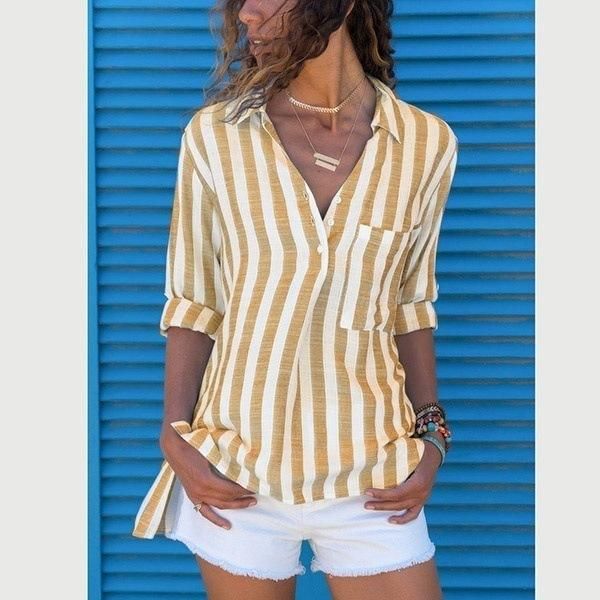 women's blouses & shirts 2021 europe and the united states autumn summer striped long-sleeved casual shirt, White 
women's blouses & shirts 2021 europe and the united states autumn summer striped long-sleeved casual shirt, White