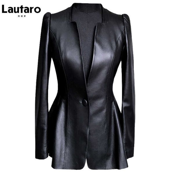 lautaro autumn black slim soft pu leather jacket women deep v neck long puff sleeve elegant luxury skirted blazer fashion 210927
lautaro autumn black slim soft pu leather jacket women deep v neck long puff sleeve elegant luxury skirted blazer fashion 210927