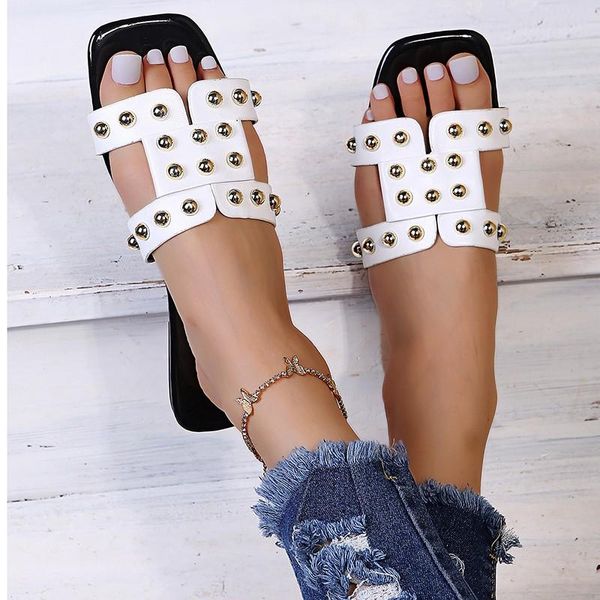 slippers 2021 summer women flat slides square toe fashion rivet for ladies outdoor casual open zapatos, Black
slippers 2021 summer women flat slides square toe fashion rivet for ladies outdoor casual open zapatos, Black