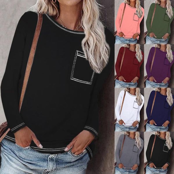 women's t-shirt 2021 autumn and winter trend casual loose round neck solid color patch pocket long-sleeved, White
women's t-shirt 2021 autumn and winter trend casual loose round neck solid color patch pocket long-sleeved, White