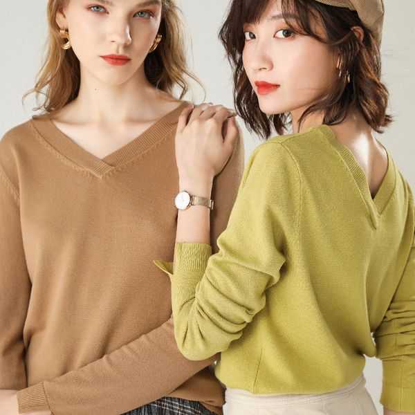 2021 new autumn women's sweater knitted elasticity plus size casual long sleeves knit jumper v-neck slim warm female pullovers 8f0x, White;black