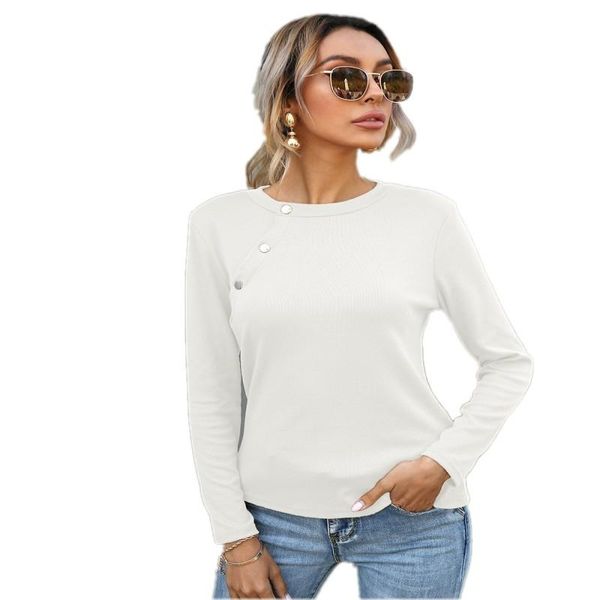 women's t-shirt spring summer 2021 fashion slim round collar button long sleeve street casual top, White
women's t-shirt spring summer 2021 fashion slim round collar button long sleeve street casual top, White