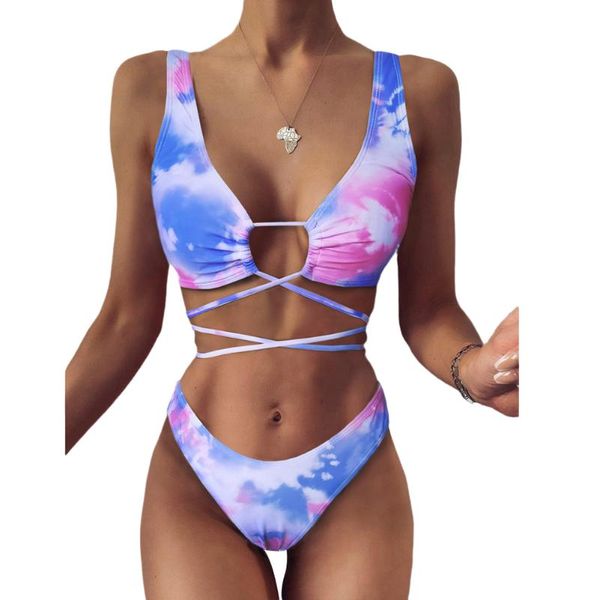 women's swimwear 2021 tie-dye backless swimsuit padded push up low waist women bandage bikini sets brazilian tankini, White;black
women's swimwear 2021 tie-dye backless swimsuit padded push up low waist women bandage bikini sets brazilian tankini, White;black