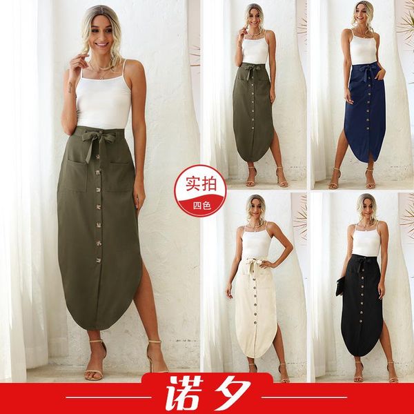 skirts 2021 style women's high-waist european and american bandage pockets solid color irregular long skirt, Black
skirts 2021 style women's high-waist european and american bandage pockets solid color irregular long skirt, Black