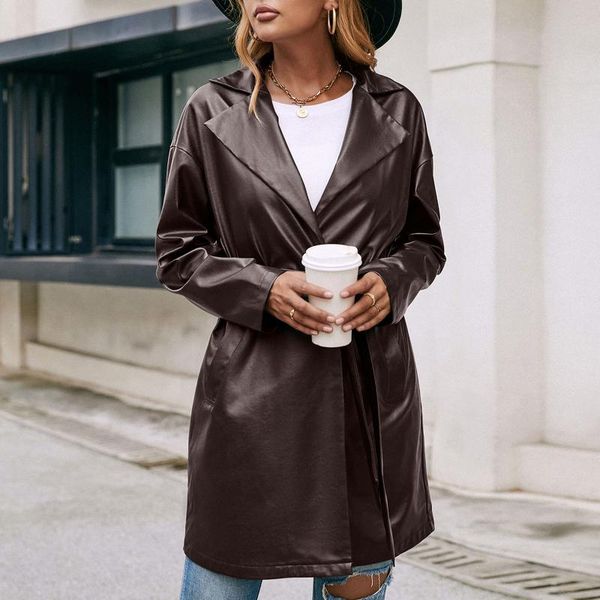 women's trench coats winter punk pu leather women coat oversized notched collar long sleeve sashes pocket female outwear jacket windbre, Tan;black
women's trench coats winter punk pu leather women coat oversized notched collar long sleeve sashes pocket female outwear jacket windbre, Tan;black