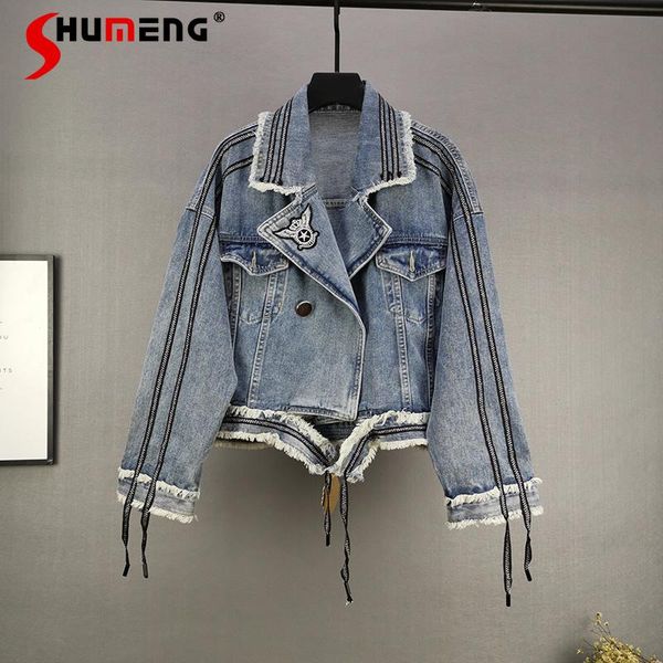 women's jackets 2021 spring fall european frayed hem female denim coat short loose jacket fashionable high street solid top, Black;brown
women's jackets 2021 spring fall european frayed hem female denim coat short loose jacket fashionable high street solid top, Black;brown