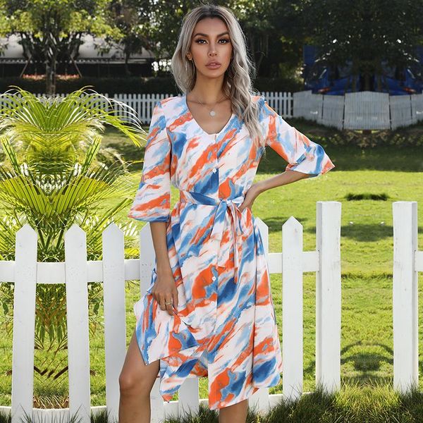 party dresses spring summer midi shirt dress with belt french sytle tie dye v neck half sleeve elegant clothing for ladies office 2021, White;black
party dresses spring summer midi shirt dress with belt french sytle tie dye v neck half sleeve elegant clothing for ladies office 2021, White;black