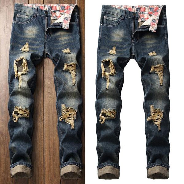 men's jeans hip hop jean homme masculino fashion design straight pants holes elastic destruction, Blue
men's jeans hip hop jean homme masculino fashion design straight pants holes elastic destruction, Blue
