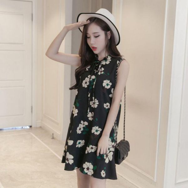 casual dresses summer women floral chiffon dress sleeveless loose lace-up ruffled fashion girls a line vintage mid-length vestidos, Black;gray
casual dresses summer women floral chiffon dress sleeveless loose lace-up ruffled fashion girls a line vintage mid-length vestidos, Black;gray