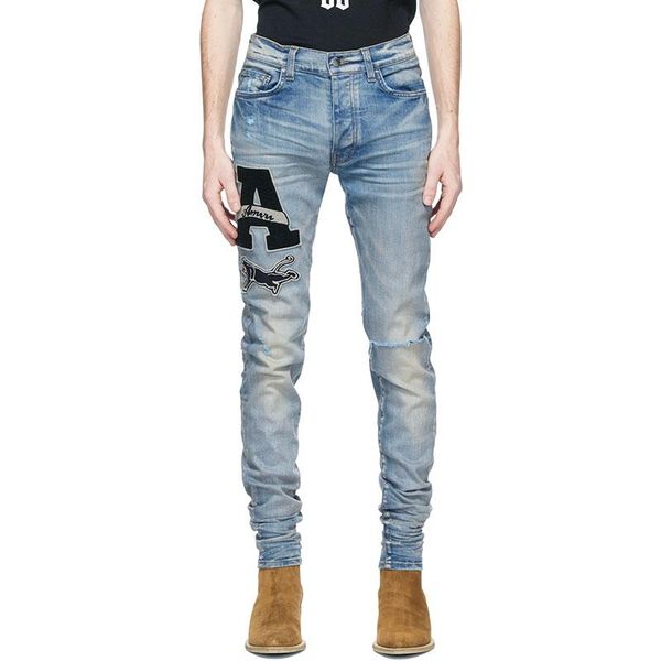 men's jeans american street fashion men retro light blue slim fit ripped embroidery patch designer hip hop denim punk pants
men's jeans american street fashion men retro light blue slim fit ripped embroidery patch designer hip hop denim punk pants