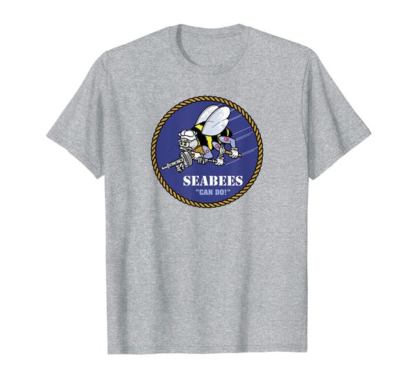 navy seabee can do emblem t-shirt, White;black