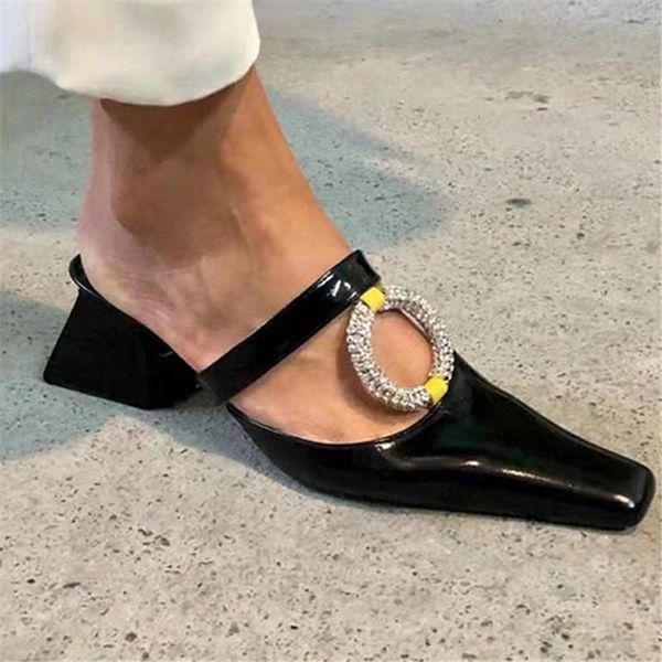 slippers crystal circle dec women mules shoes patent leather block heels pumps brand gladiator sandals sandalias mujer, Black
slippers crystal circle dec women mules shoes patent leather block heels pumps brand gladiator sandals sandalias mujer, Black