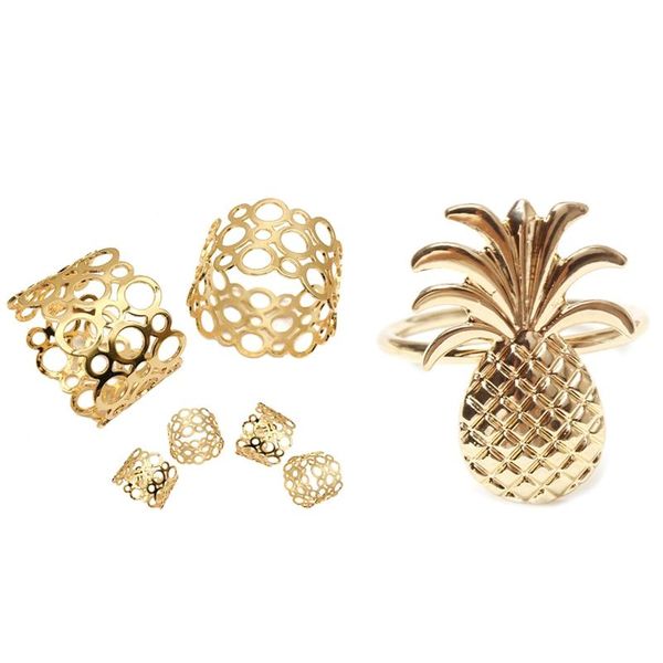 napkin rings 12pcs pineapple ring metal plating gold & 6-piece holder hollow round design
napkin rings 12pcs pineapple ring metal plating gold & 6-piece holder hollow round design