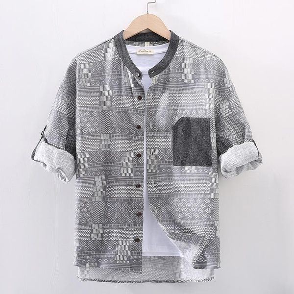 men's casual shirts clothing 2021 style stand-up collar linen shirt fashion short-sleeved plus size camisas para hombre, White;black
men's casual shirts clothing 2021 style stand-up collar linen shirt fashion short-sleeved plus size camisas para hombre, White;black