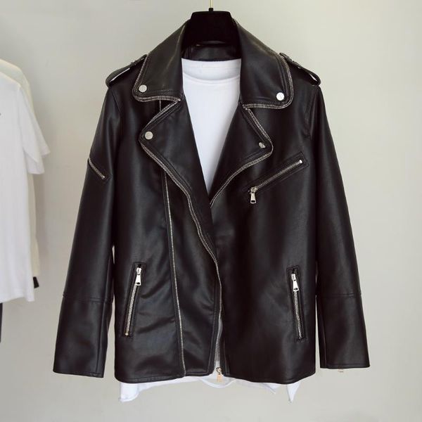 women's leather & faux women loose biker jacket 2021 autumn turn down collar zipper moto coat korean female black short outerwear
women's leather & faux women loose biker jacket 2021 autumn turn down collar zipper moto coat korean female black short outerwear