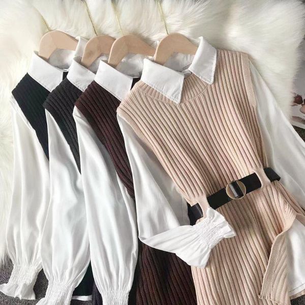 women's jackets 2021 spring white shirt slit knitted vest two pieces of foreign style age reduction, Black;brown
women's jackets 2021 spring white shirt slit knitted vest two pieces of foreign style age reduction, Black;brown