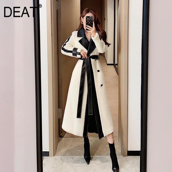 deat woolen coat woman pu leather patchwork long sleeve notched high waist sashes elegant high street 2021 autumn fashion tide, Black
deat woolen coat woman pu leather patchwork long sleeve notched high waist sashes elegant high street 2021 autumn fashion tide, Black