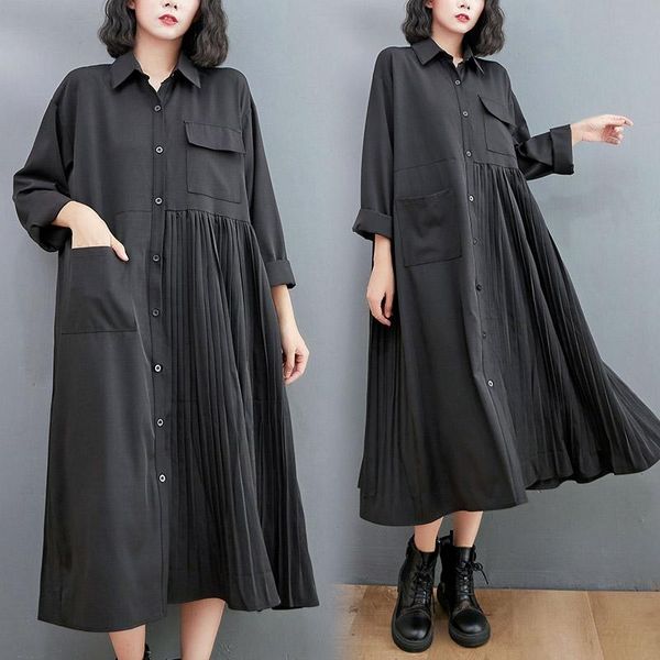 casual dresses big size summer women fashion elegant solid color ladies female plus large short sleeve long loose pleat blouse dress, Black;gray
casual dresses big size summer women fashion elegant solid color ladies female plus large short sleeve long loose pleat blouse dress, Black;gray