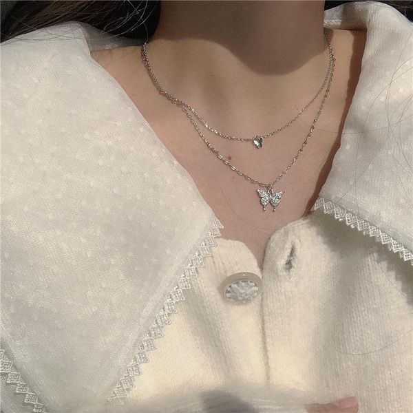 chains south korea east gate fashion simple personality necklace inlaid with diamond butterfly double neck chain net red temperament, Silver
chains south korea east gate fashion simple personality necklace inlaid with diamond butterfly double neck chain net red temperament, Silver