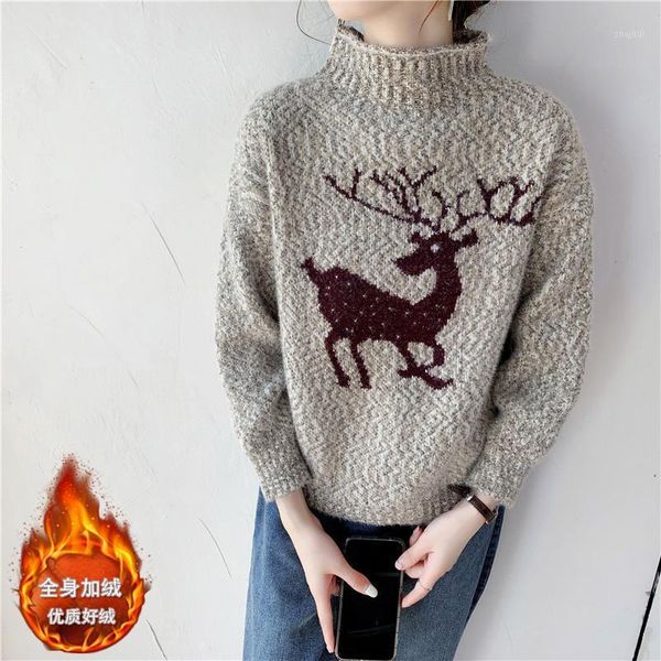 autumn winter women thicken fleece warm turtleneck sweater cute deer knitted christmas women's sweaters, White;black
autumn winter women thicken fleece warm turtleneck sweater cute deer knitted christmas women's sweaters, White;black