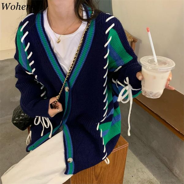 women's knits & tees woherb korean sweater coat women chic patchwork striped knit cardigan 2021 oversized outwear bandage casual suete, White
women's knits & tees woherb korean sweater coat women chic patchwork striped knit cardigan 2021 oversized outwear bandage casual suete, White