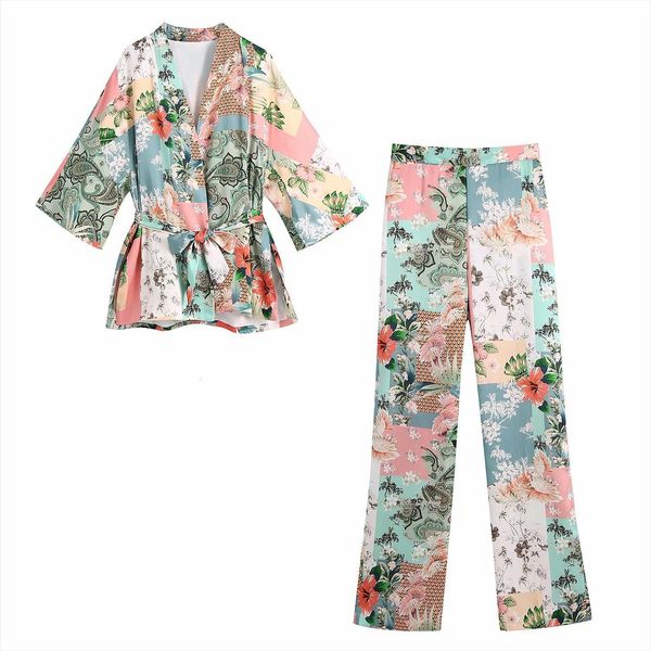 floral printed 2 pieces set womens pants sashes shirt oversized blouse long trouser suit casual outfit sets, White
floral printed 2 pieces set womens pants sashes shirt oversized blouse long trouser suit casual outfit sets, White