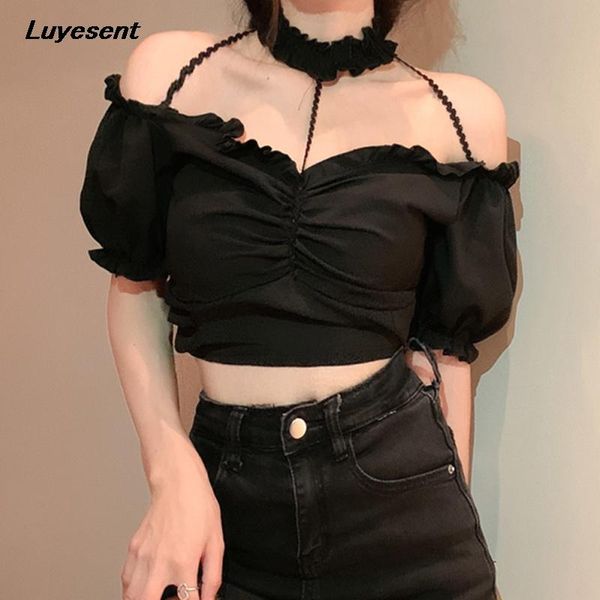 women's t-shirt black white girl t shirt halter hollow women short length tshirt ruffles pleated puff sleeve off shoulder gothic street
women's t-shirt black white girl t shirt halter hollow women short length tshirt ruffles pleated puff sleeve off shoulder gothic street