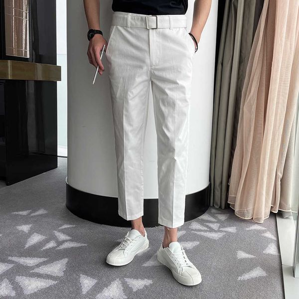 fashion metal buckle suit pants men black white formal wedding business dress pants summer men ankle length casual slim trousers 210527, White;black
fashion metal buckle suit pants men black white formal wedding business dress pants summer men ankle length casual slim trousers 210527, White;black