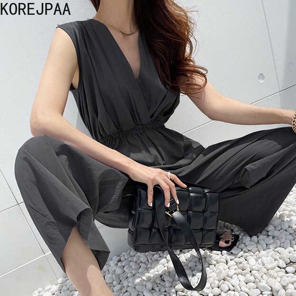 korejpaa women jumpsuits summer french simple temperament v-neck elastic waist slimming all-match vest wide-leg jumpsuit 210526, Black;white
korejpaa women jumpsuits summer french simple temperament v-neck elastic waist slimming all-match vest wide-leg jumpsuit 210526, Black;white