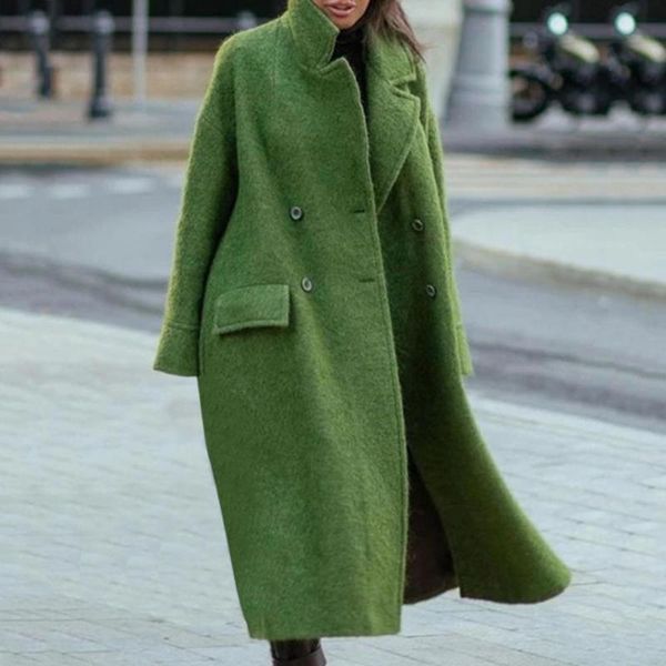 women's wool & blends 2021 autumn/winter long woolen coat solid color temperament beltless lapel loose-fitting green, Black
women's wool & blends 2021 autumn/winter long woolen coat solid color temperament beltless lapel loose-fitting green, Black